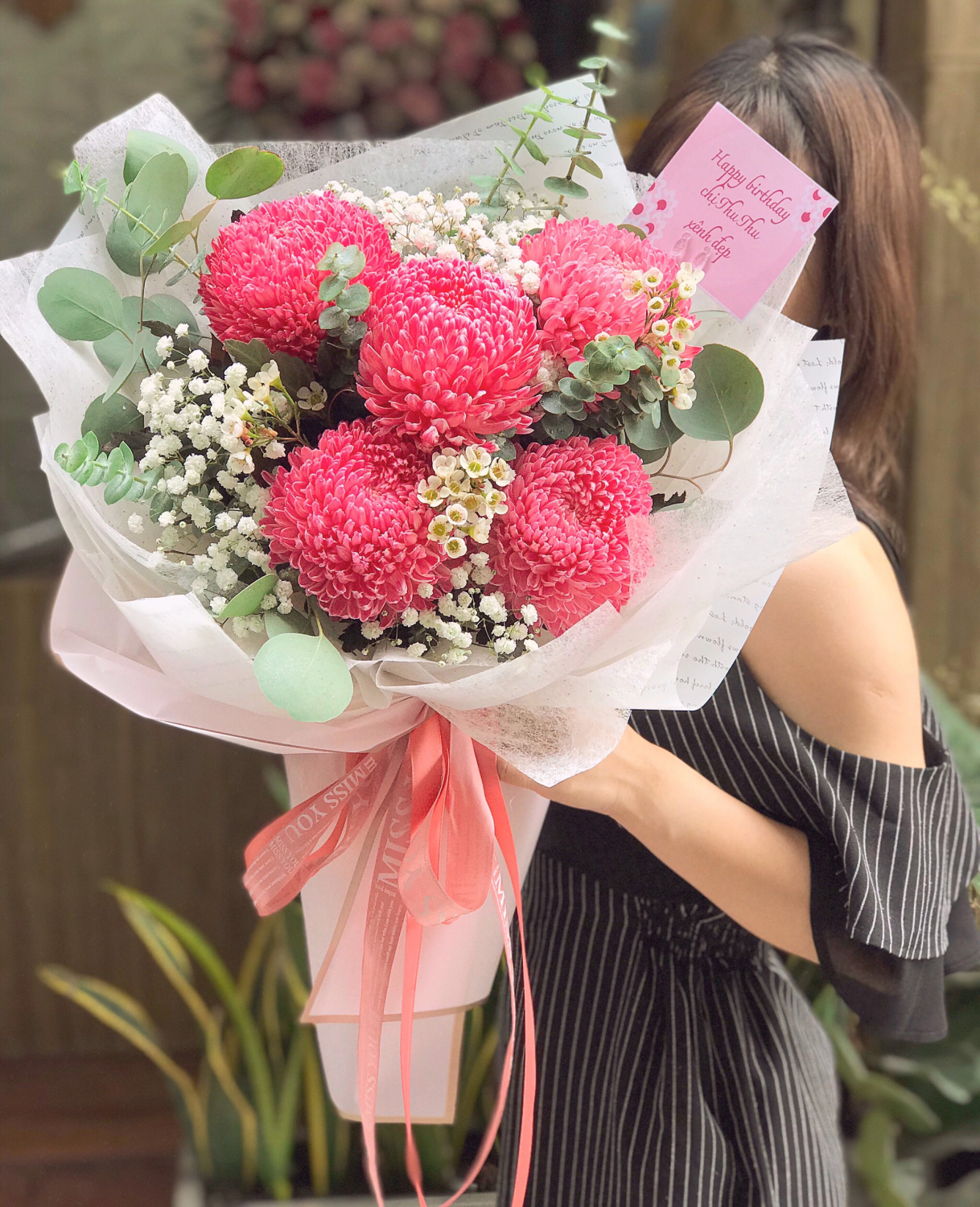 Cúc Mẫu đơn đỏ hồng - LB00153 - labe.vn